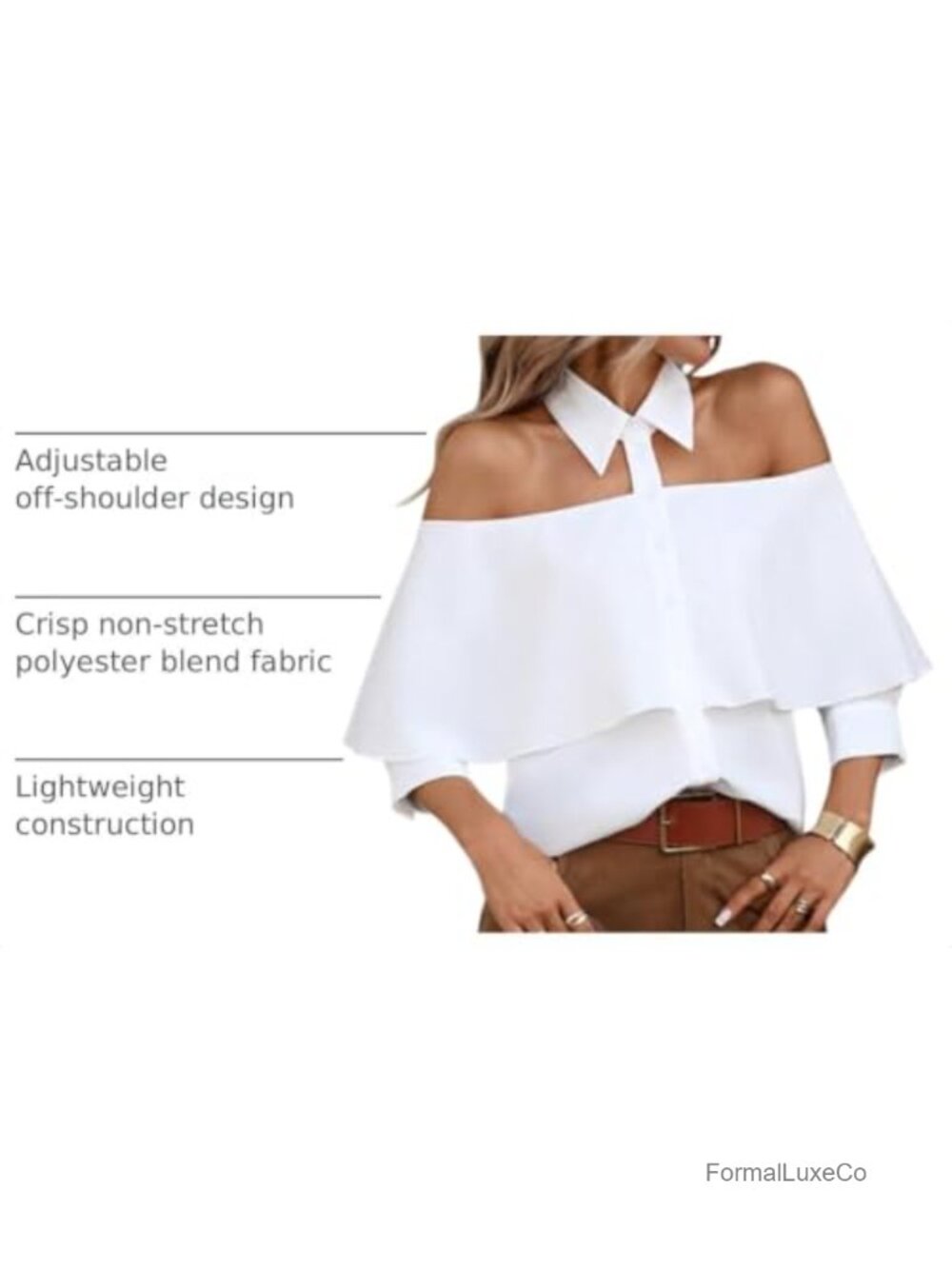 Off Shoulder Button Down Blouse Ruffle Sleeve Top - Picture 3 of 6